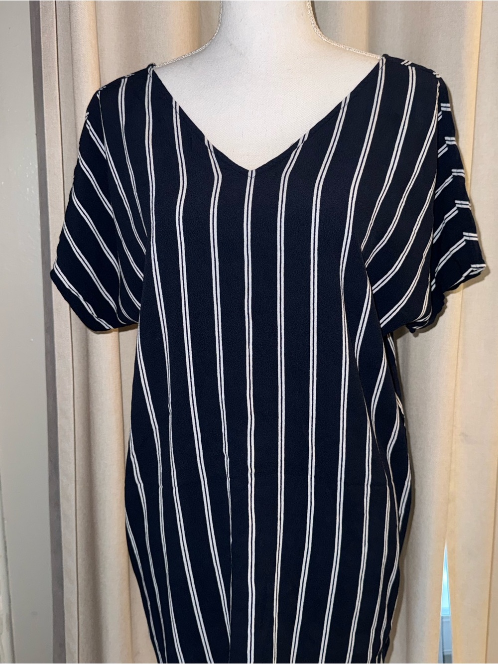 Madewell Navy and White Vertical Stripe V-Neck Tunic